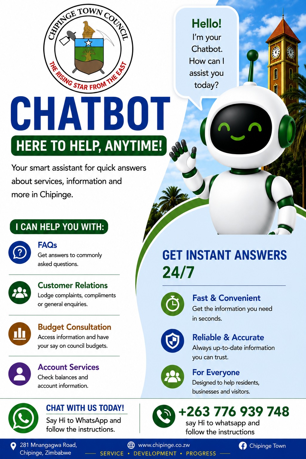 Information about the Chipinge Town Council WhatsApp chatbot